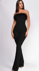 Xoey Feather Detail Bandage Jumpsuit in Black close-up of bandage fabric