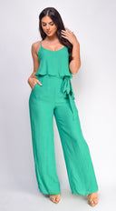 Rya Cami Layered Jumpsuit in Green side profile view on model