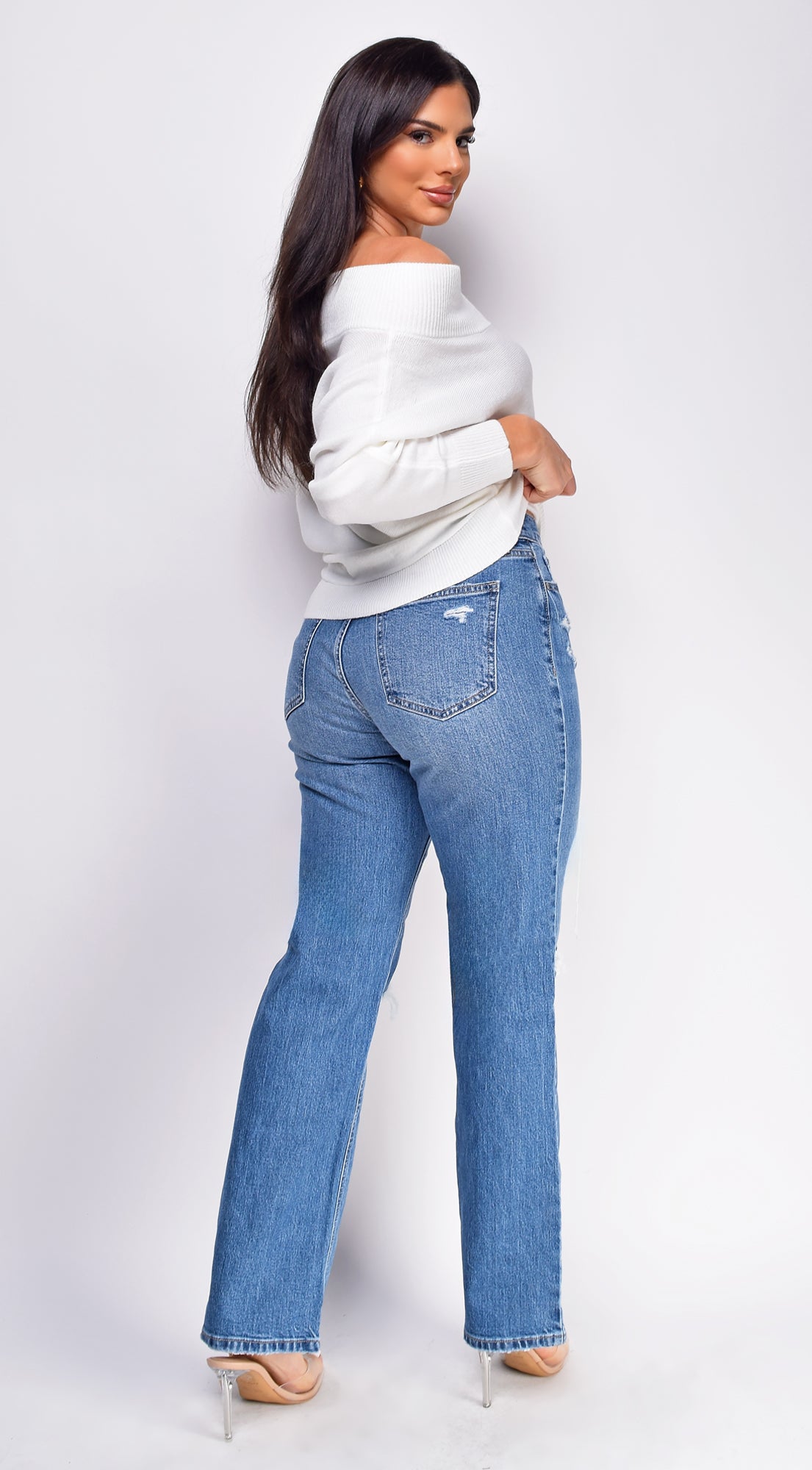 Calla Blue Distressed Relaxed Staright Leg Denim Jeans