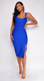 Jacobella Blue Slit Bandage Midi Dress