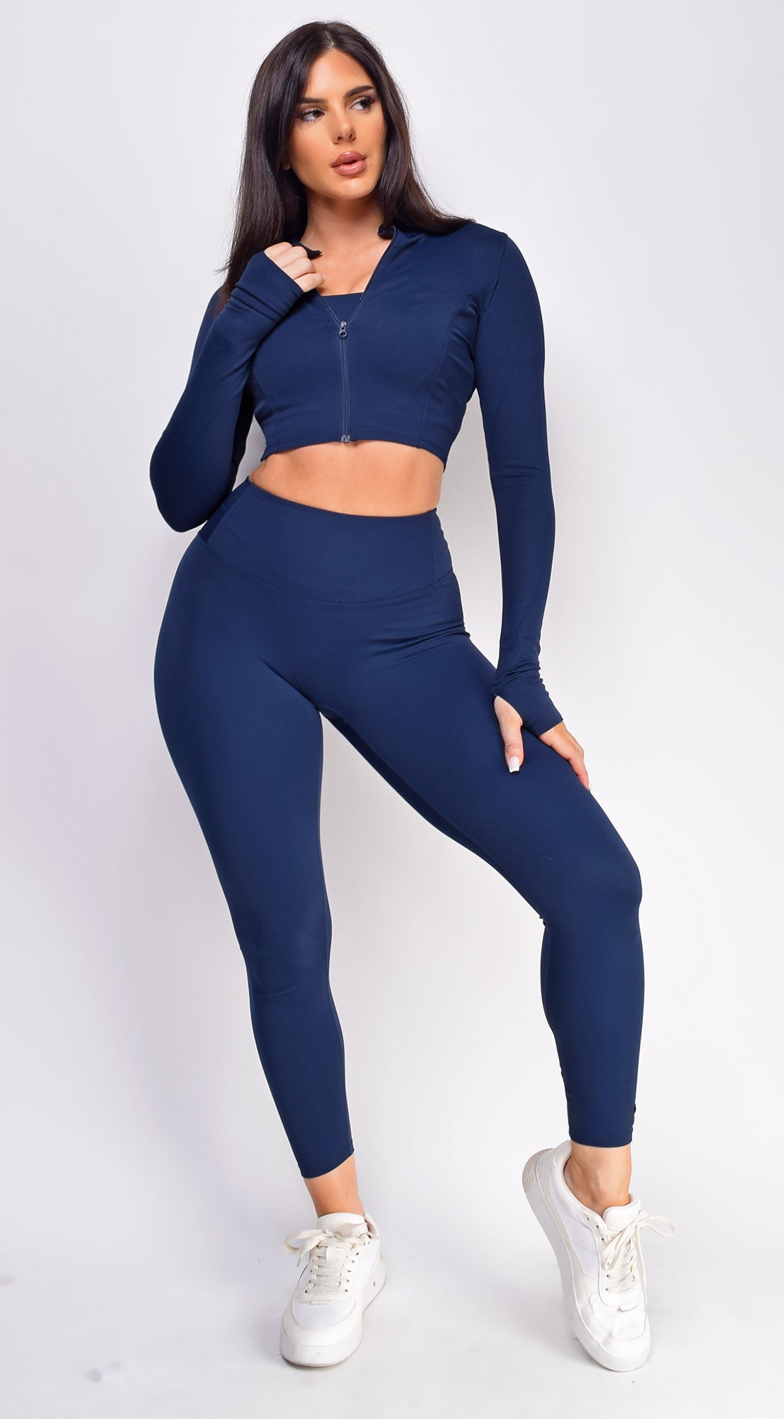 Rhythm Navy Blue Jacket Legging Bra 3 Piece Active Set