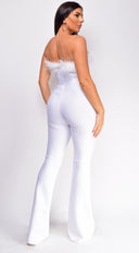 Xoey Feather Detail Bandage Jumpsuit in White back view on model