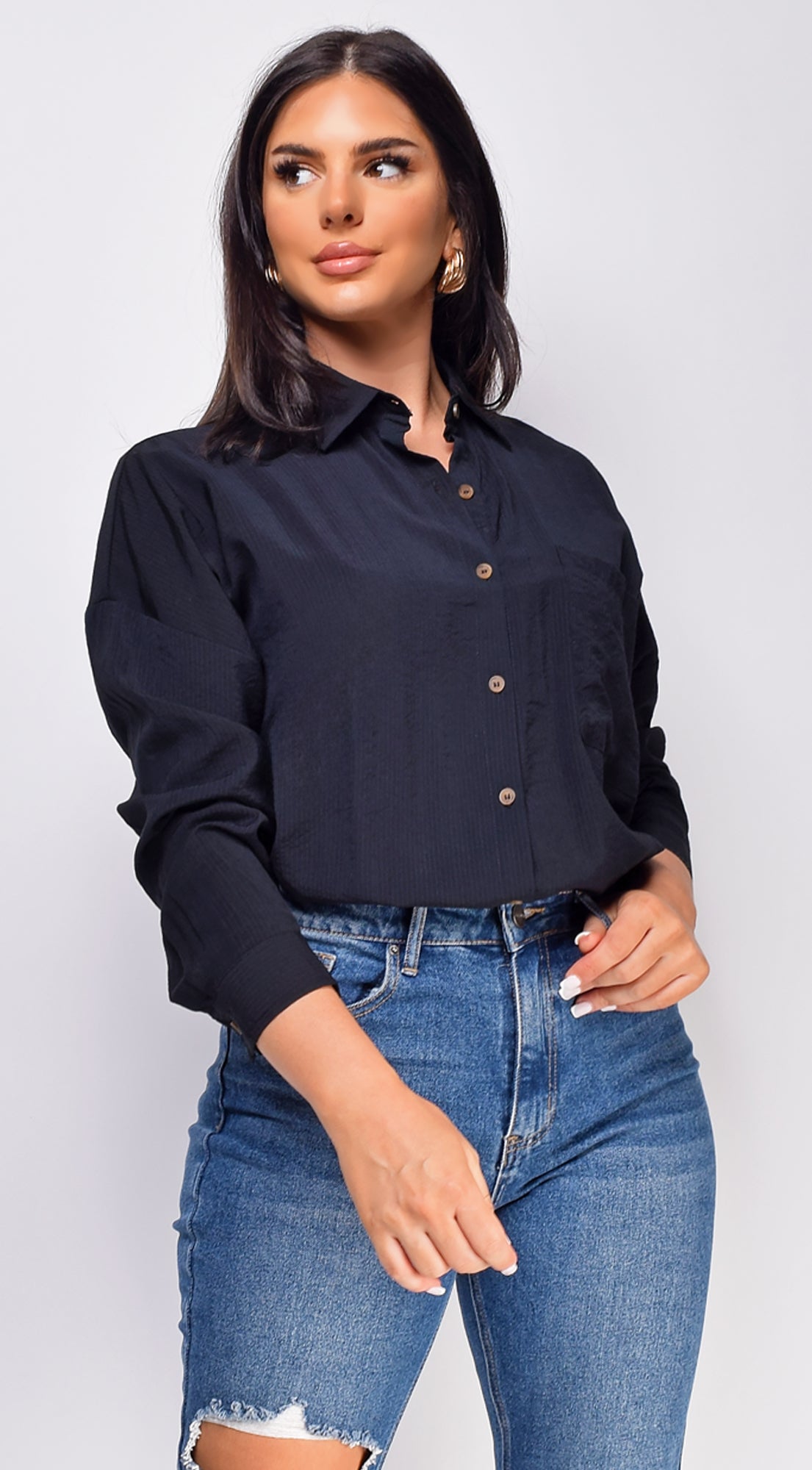 Jenny Black Collared Button Down Shirt