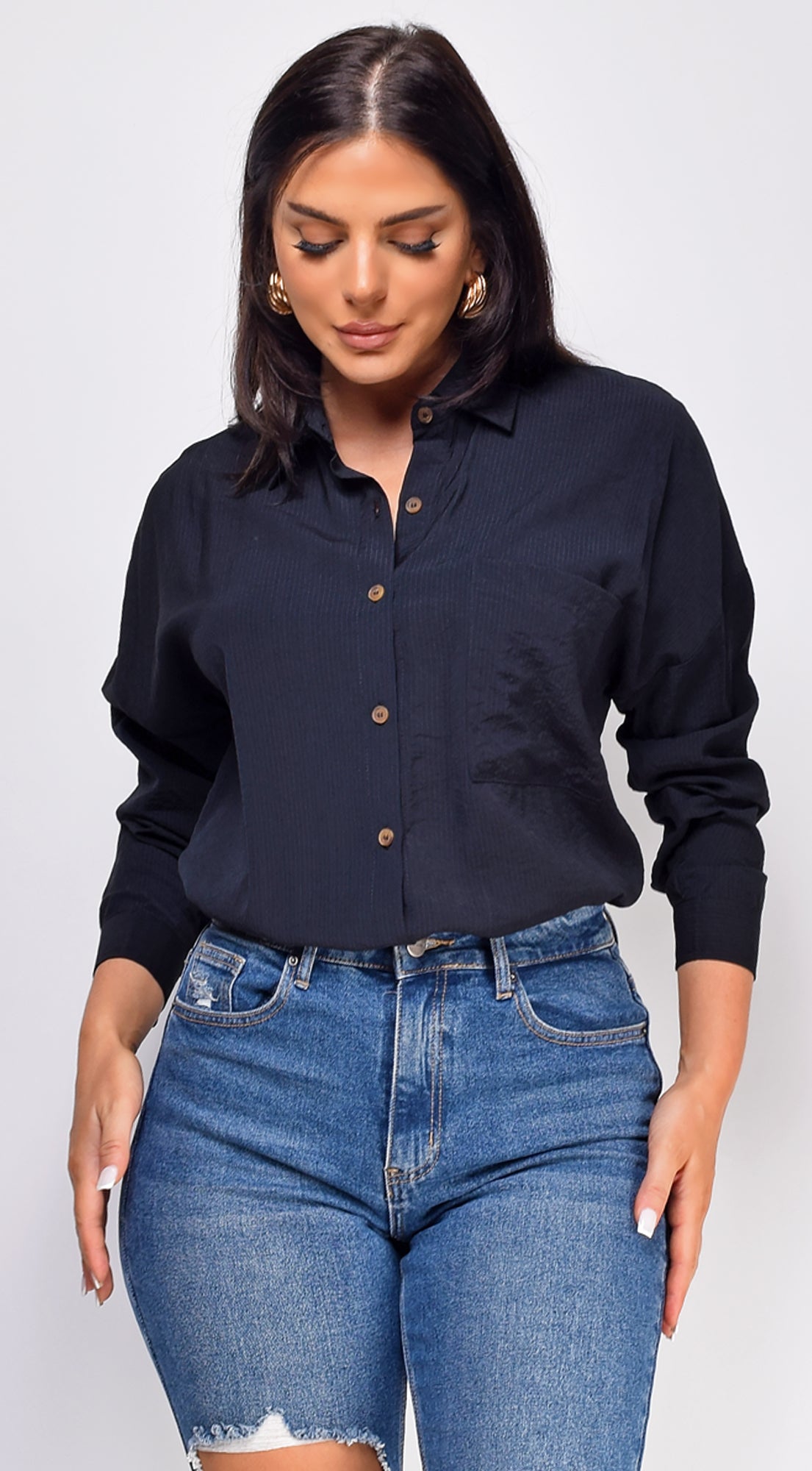 Jenny Black Collared Button Down Shirt