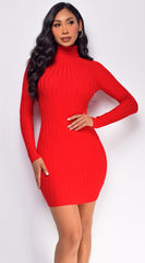 Faylinn Red Mock Neck Sweater Mini Dress