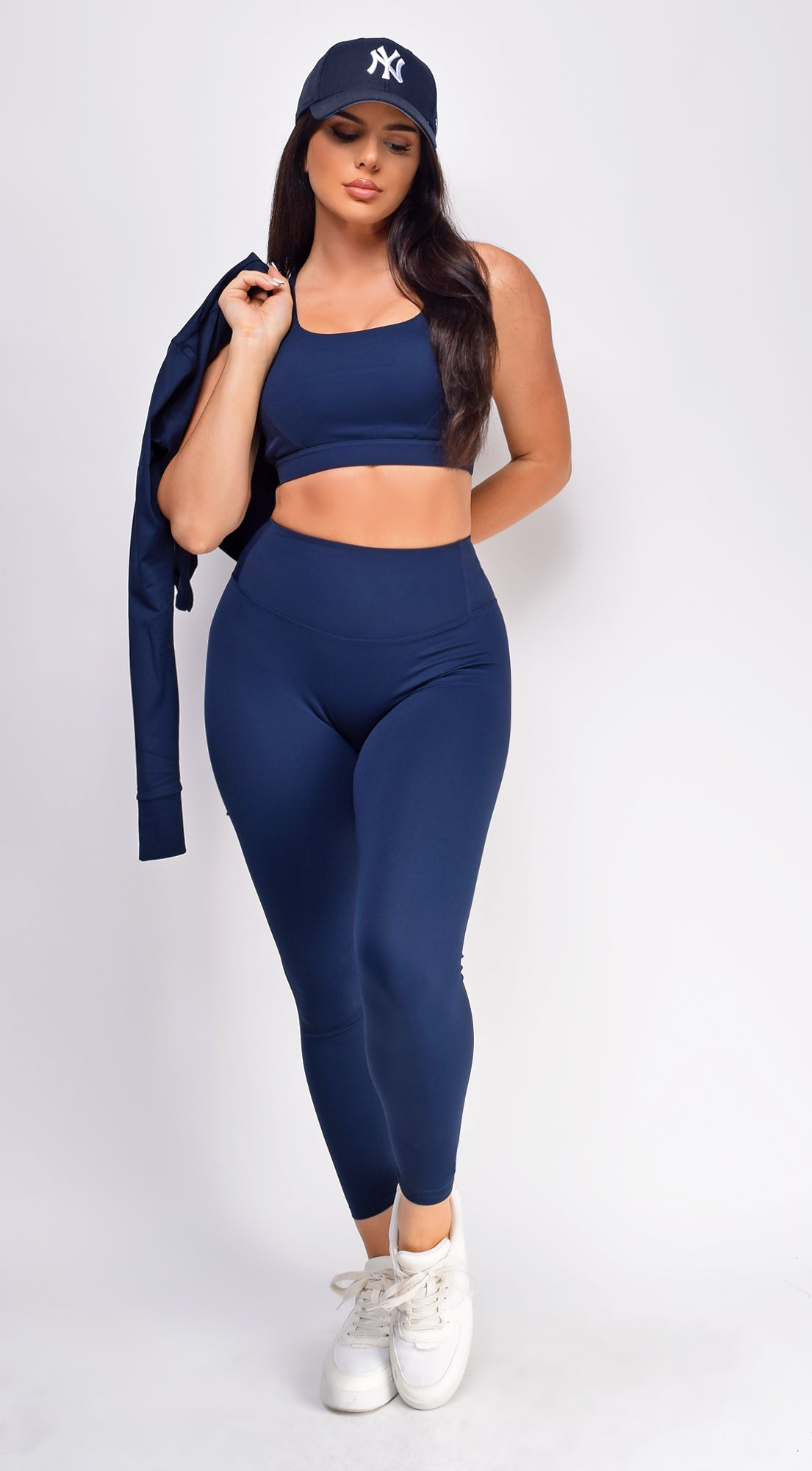 Rhythm Navy Blue Jacket Legging Bra 3 Piece Active Set