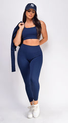 Rhythm Navy Blue Jacket Legging Bra 3 Piece Active Set