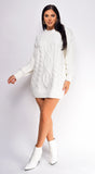 Aderyn Ivory White Twist Knit Cable Sweater Mini Dress