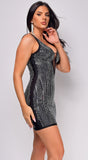 Malvina Black Rhinestone Mini Dress