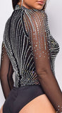 Elodie Black Mesh Rhinestone Bodysuit