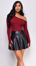 Louisa One Shoulder Top in Burgundy back view on model