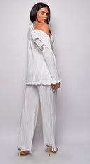 Nya Off White Plisse Three Piece Set side profile view on model