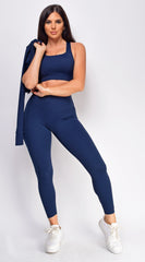 Rhythm Navy Blue Jacket Legging Bra 3 Piece Active Set