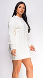 Aderyn Ivory White Twist Knit Cable Sweater Mini Dress