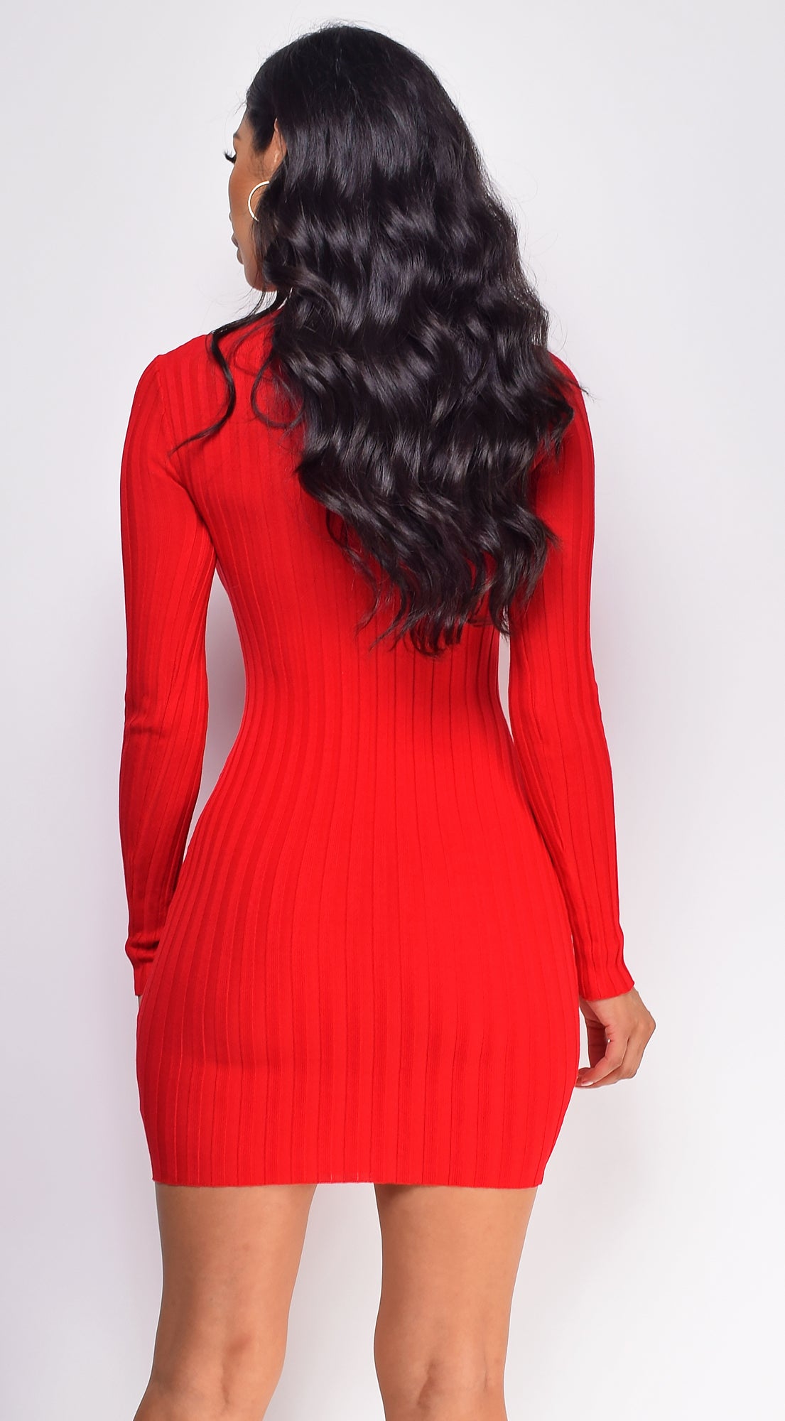 Faylinn Red Mock Neck Sweater Mini Dress