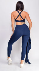 Rhythm Navy Blue Jacket Legging Bra 3 Piece Active Set