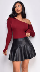 Louisa One Shoulder Top in Burgundy full length front view on model