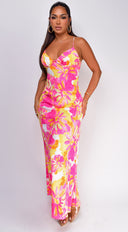 Agave Multi Floral Maxi Dress in Pink close-up of floral print