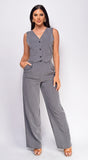 Miya Grey Pinstripe Button Down Vest Set