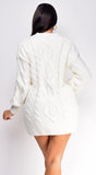 Aderyn Ivory White Twist Knit Cable Sweater Mini Dress
