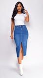 Saery Blue Denim Split Midi Skirt