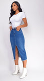 Saery Blue Denim Split Midi Skirt