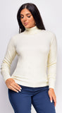 Jemma Ivory White Cable Knit Sleeve Turtleneck Sweater Top