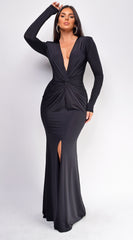 Gianna Black Front Twist Maxi Dress