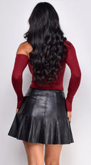 Louisa One Shoulder Top in Burgundy close-up of one-shoulder design