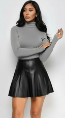 Gigi High Neck Long Sleeve Top in Gray full length front view on model