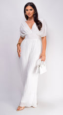 Selene V Neck Pleated Jumpsuit - White