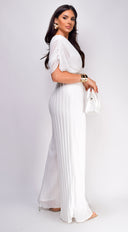 Selene V Neck Pleated Jumpsuit - White