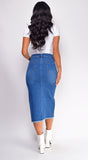 Saery Blue Denim Split Midi Skirt