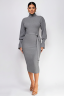 Sabriana High Neck Midi Dress - Gray