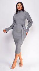 Sabriana High Neck Midi Dress - Gray