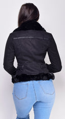 Blaer Black Suede Faux Fur Moto Jacket side profile view on model