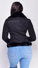 Blaer Black Suede Faux Fur Moto Jacket