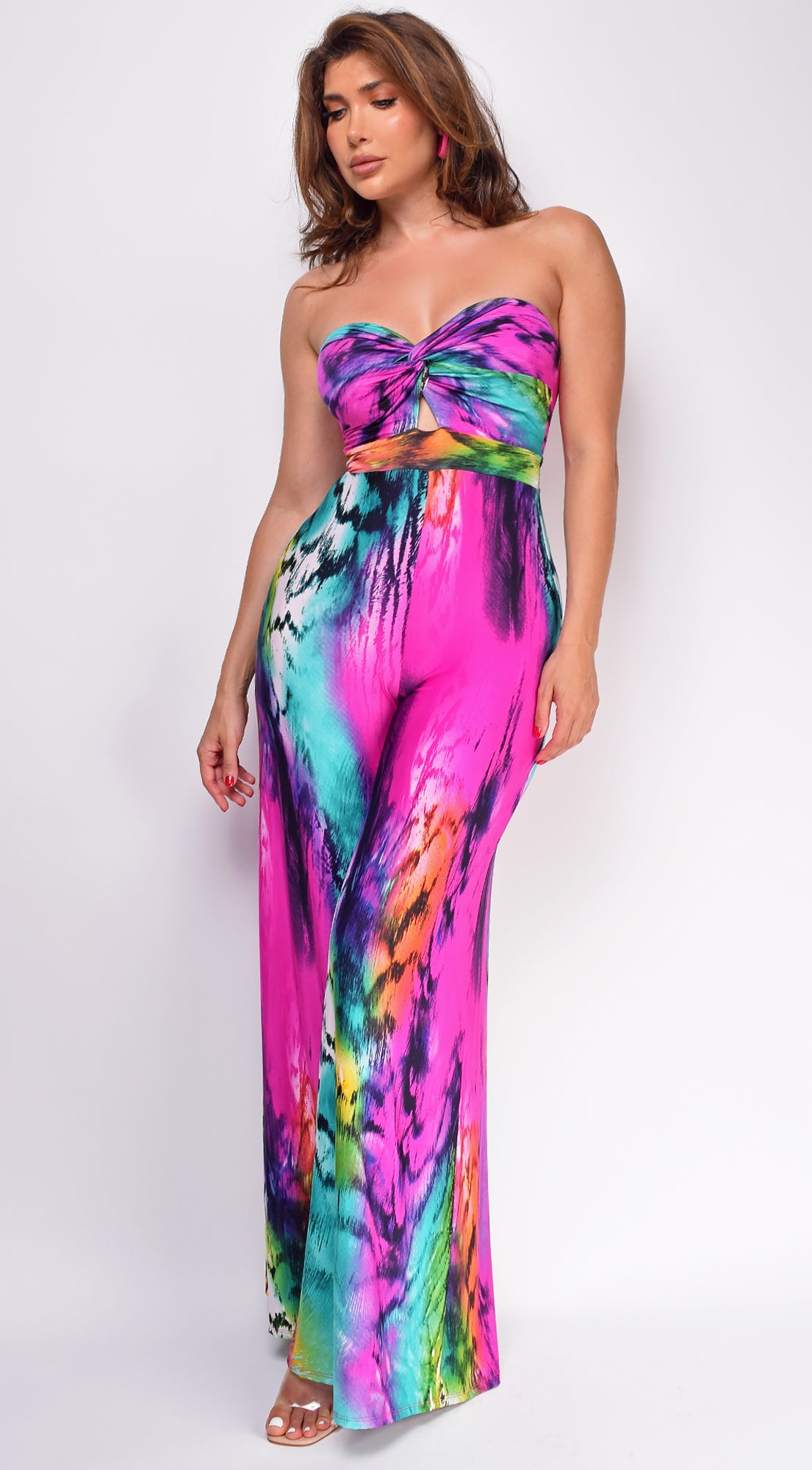 Sayla Pink Multi Color Print Strapless Jumpsuit