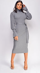 Sabriana High Neck Midi Dress - Gray