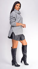 Svea Black PU Leather Pleated Skirt close-up of faux leather finish