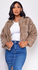 Tamar Taupe Brown White Faux Fur Coat