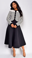 Eliana Stripe Button Down Cardigan in Ivory close-up of striped pattern