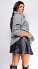 Svea Black PU Leather Pleated Skirt back view on model