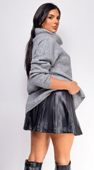 Svea Black PU Leather Pleated Skirt