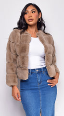 Tamar Taupe Brown White Faux Fur Coat