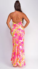 Agave Multi Floral Maxi Dress in Pink styled outfit flat lay