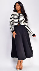 Eliana Stripe Button Down Cardigan in Ivory styled outfit flat lay