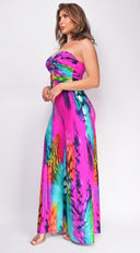 Sayla Pink Multi Color Print Strapless Jumpsuit close-up of strapless construction