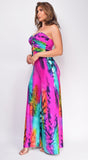 Sayla Pink Multi Color Print Strapless Jumpsuit