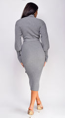 Sabriana High Neck Midi Dress - Gray